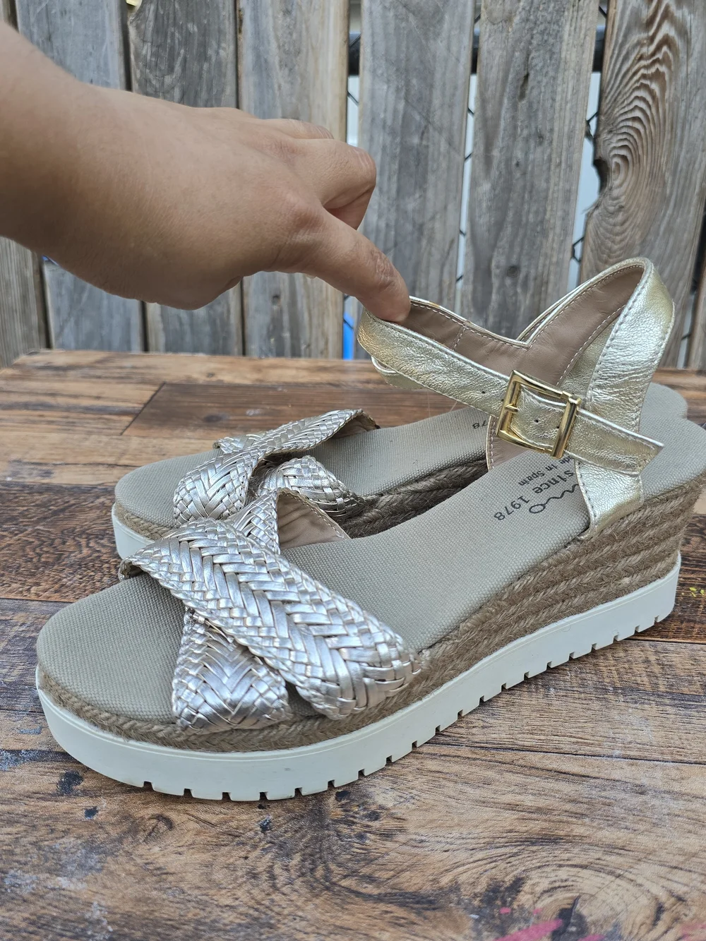 Woven Metallic Espadrille Wedge Sandals Gold Size 8