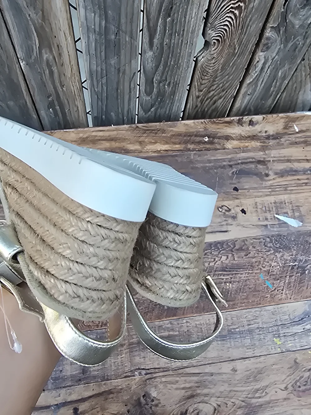 Woven Metallic Espadrille Wedge Sandals Gold Size 8