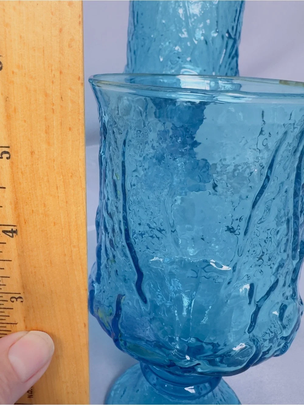 Vintage Anchor Hocking Rain Flower Blue Set 3 Retro Crackle Like Glass Ice Tea