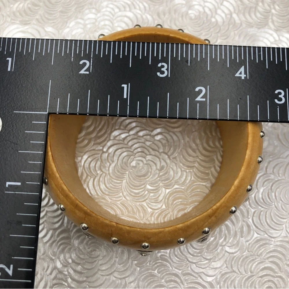 🌼 Light Wood Wide Rhinestone Studded Thick Bangle Bracelet