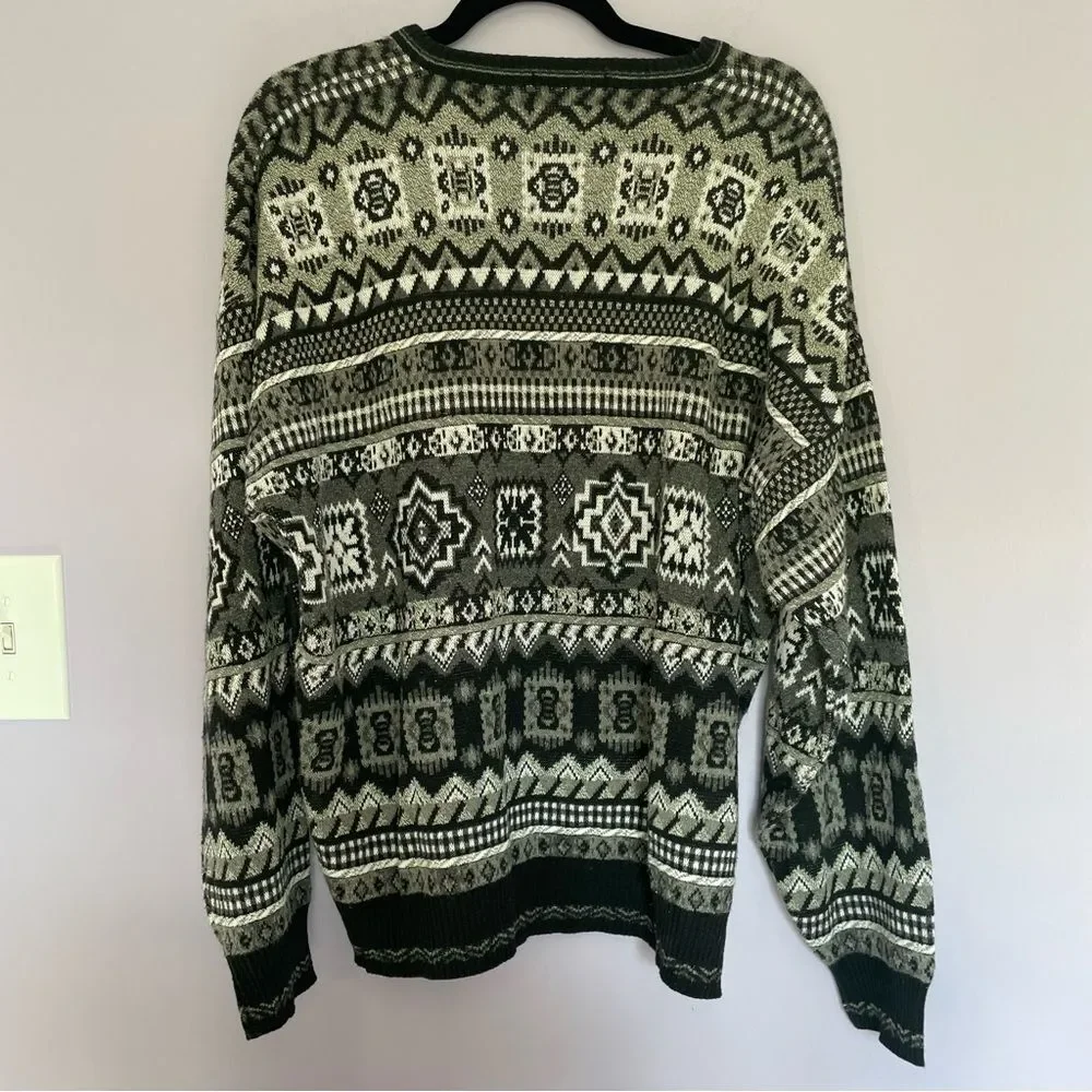 Florence Tricot Made in Italy Grandpa Crewneck Sweater Vintage Black and White