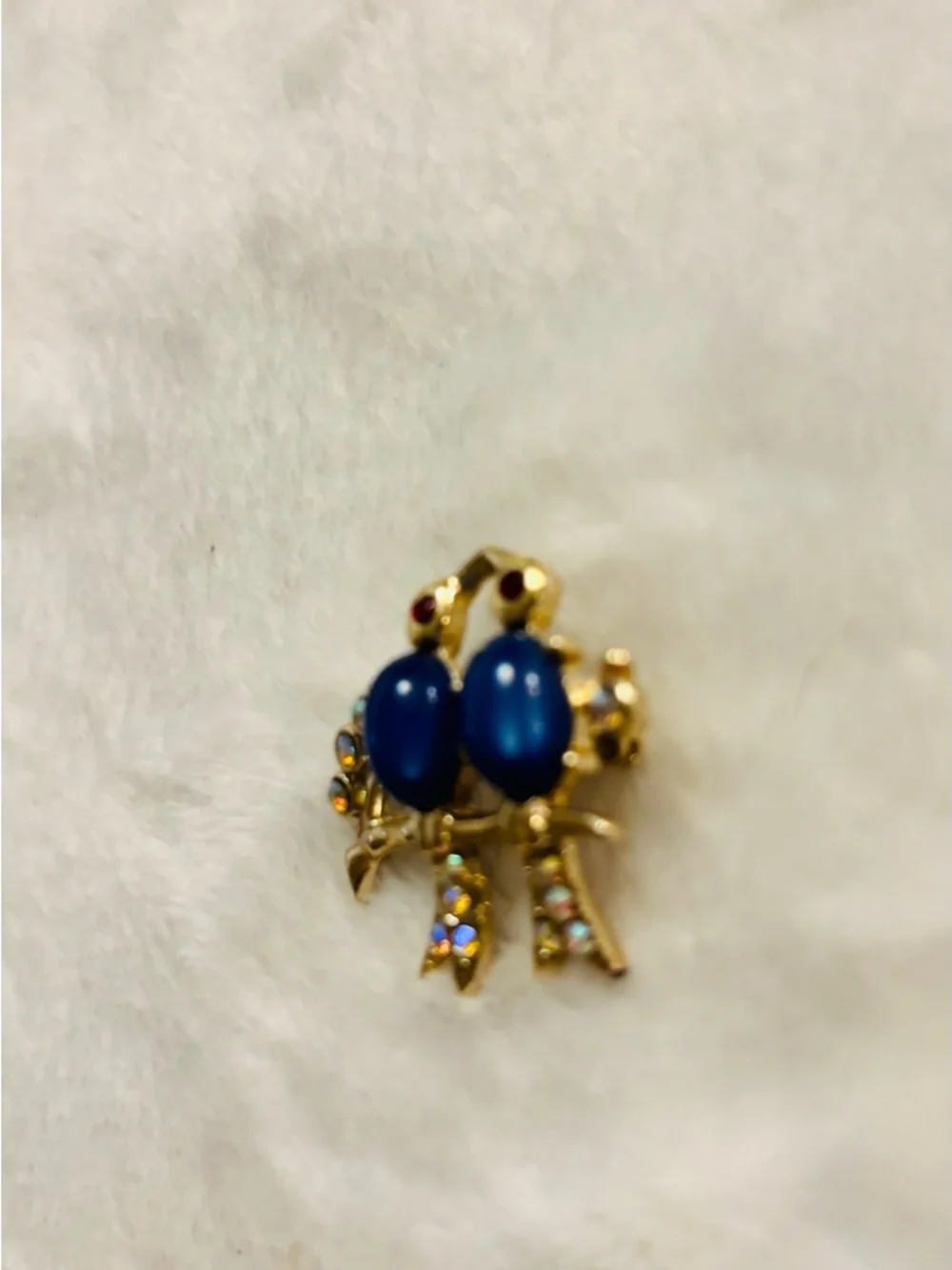 Brooch Source Unknown Gold-Tone Bluebirds Brooch with Aurora Crystal Accents