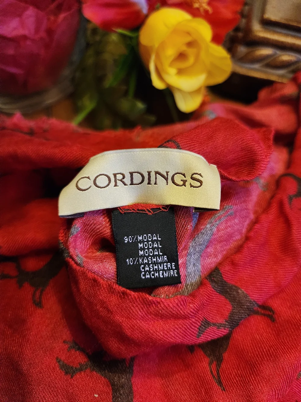 Cordings Heritage British Brand Modal-Cashmere Red Stag Print Country Scarf