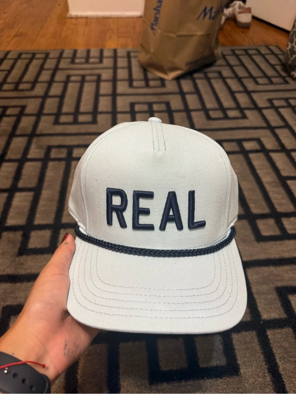 American Needle Light Blue and Black Baseball Cap with Red Label