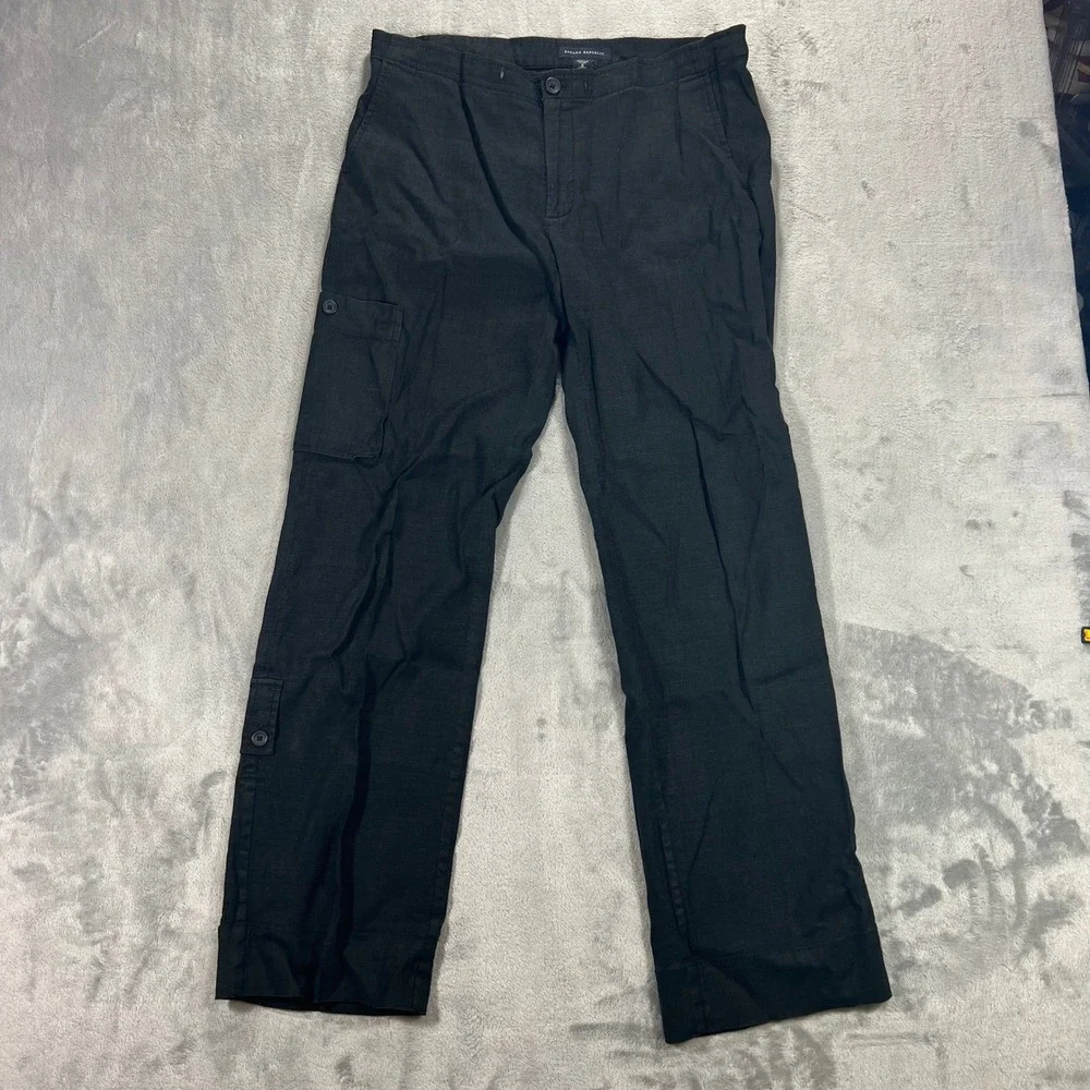 BANANA REPUBLIC Cargo Pants Womens 6 Black Soft Stretch Linen Vintage Y2K 2000s