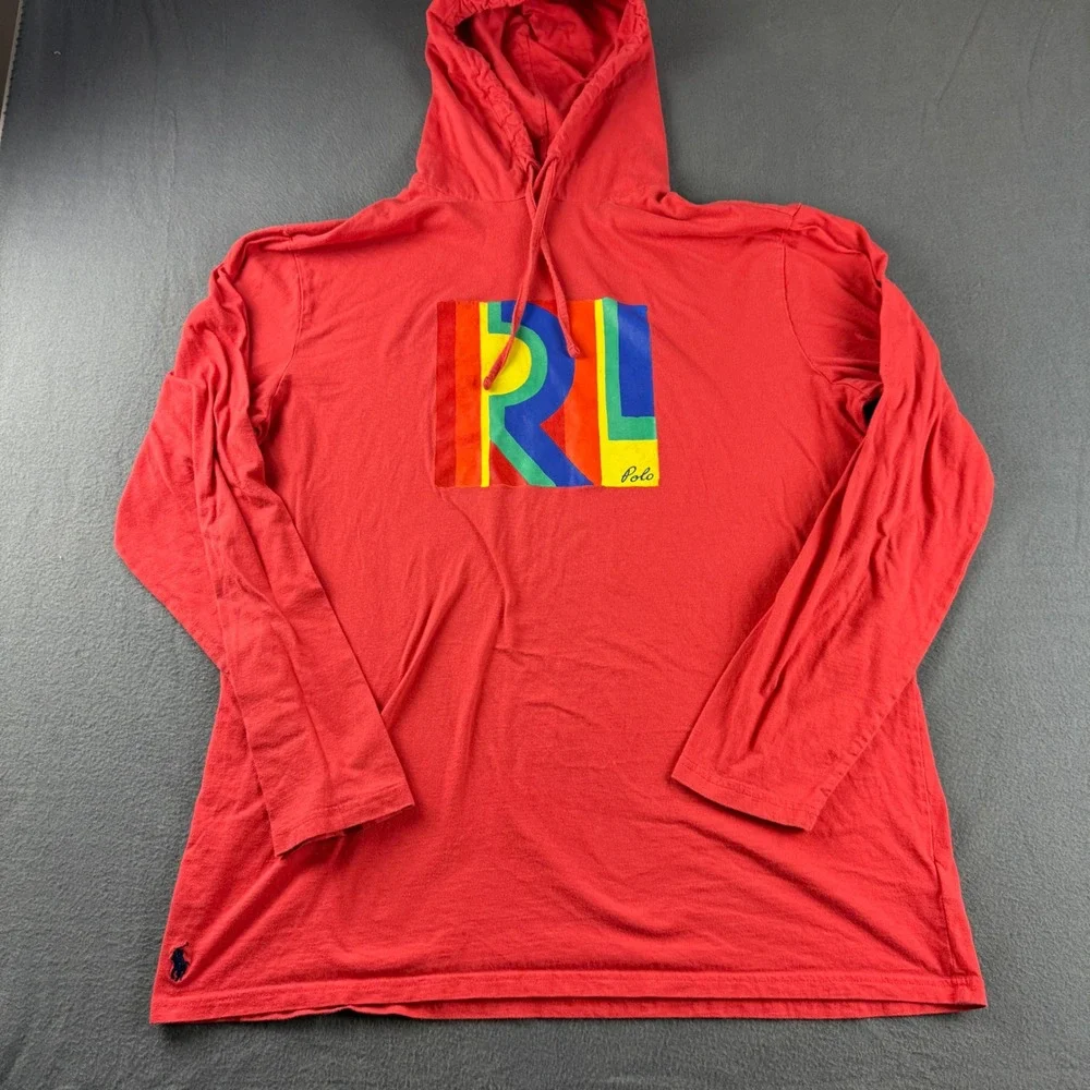 Polo Ralph Lauren Hoodie Men's XLT Red Jersey Hooded T Shirt Logo Spellout Tall