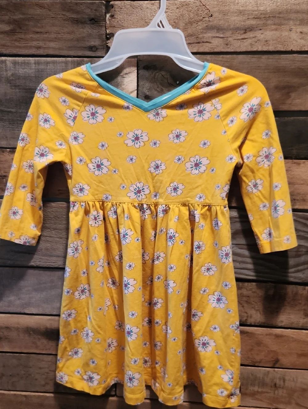 Matilda Jane Yellow Floral Long Sleeve Knit Dress with Aqua Trim