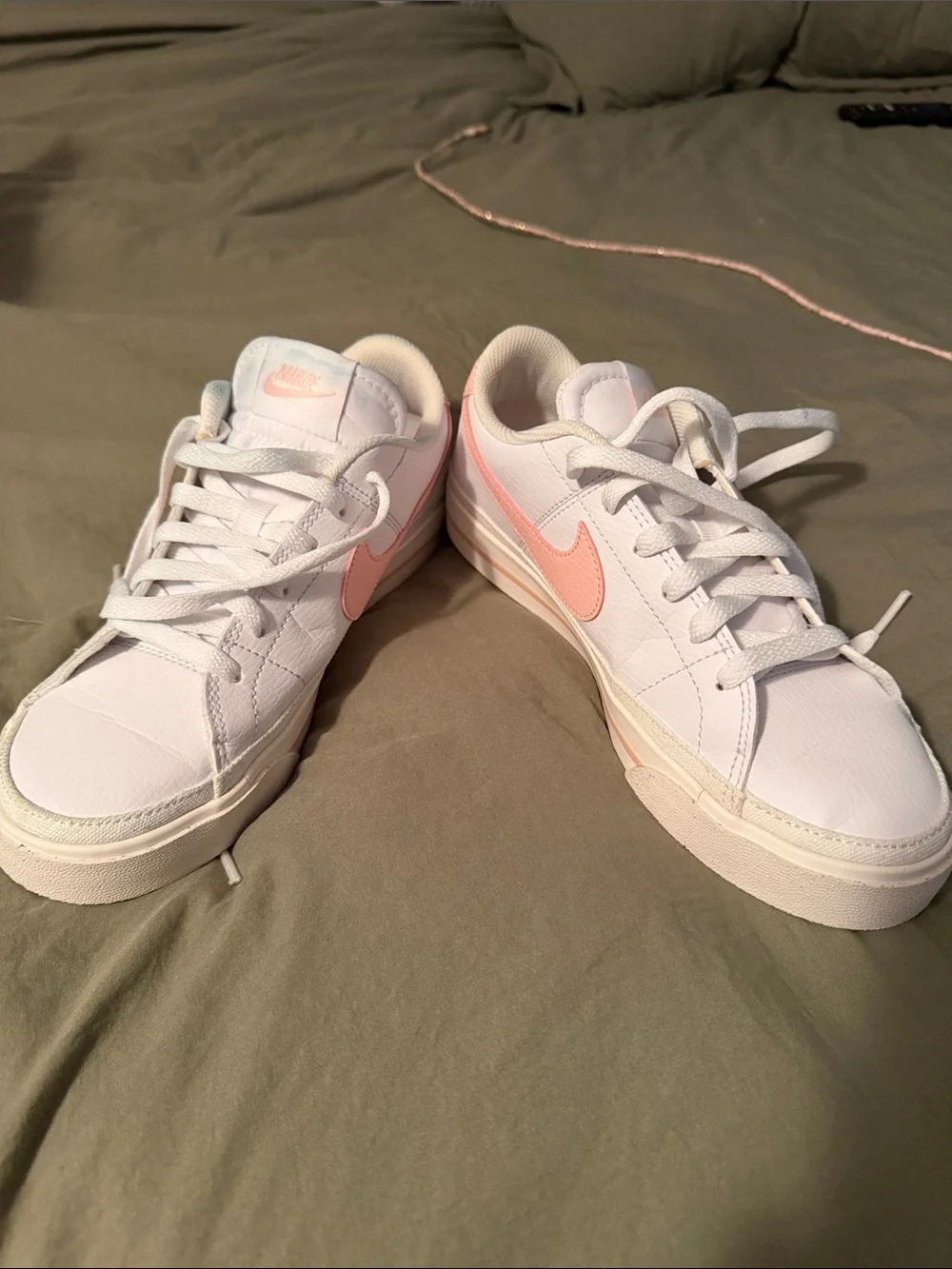 Nike Women's White Sneakers with Light Pink Swoosh