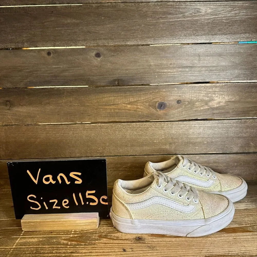 Kids Girls Vans Old Skool Yellow Glitter Skateboarding Sneakers‎ Shoes Size 11.5