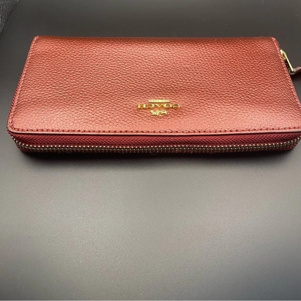 Coach Pebble Leather Accordion Zip around Wallet