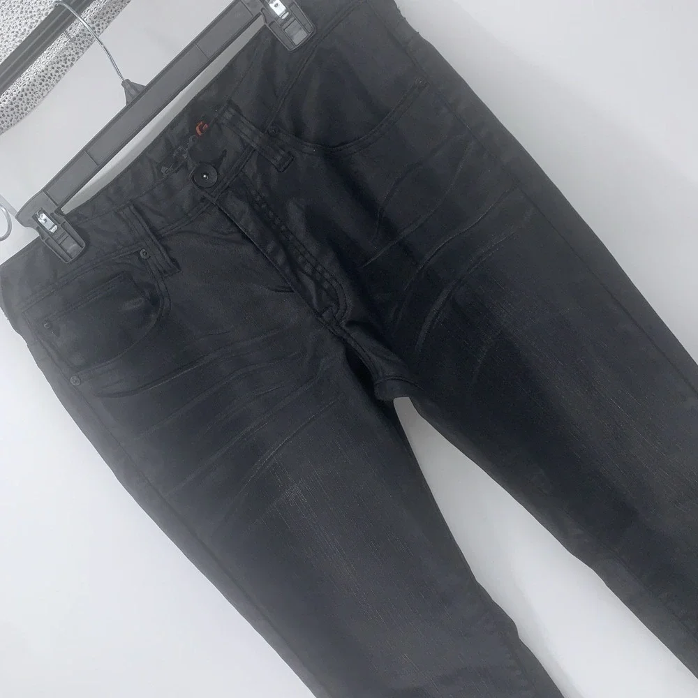G By Guess Korbin Slim Fit Jeans Black Coated Denim Upscale Party Style 32x34
