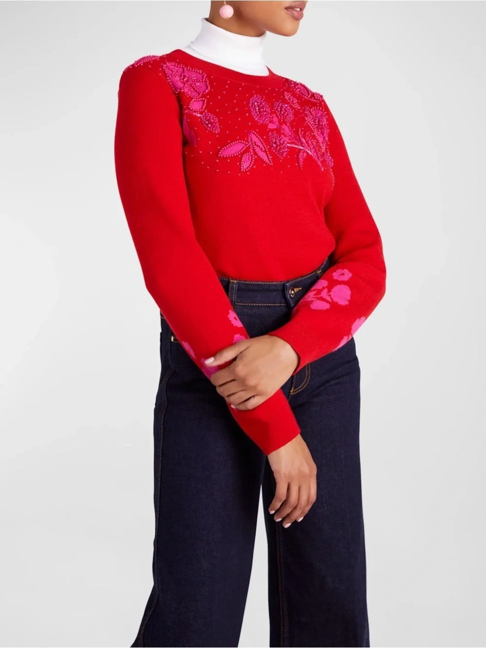 Kate Spade 100% wool Beaded Sweater  Not a bright red , hint of cranberry in