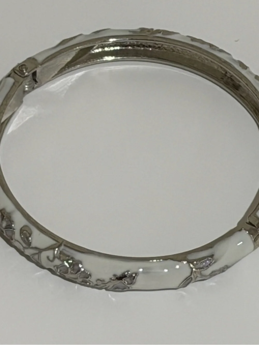 Classic White Enamel Silver-Tone Bangle Bracelet
