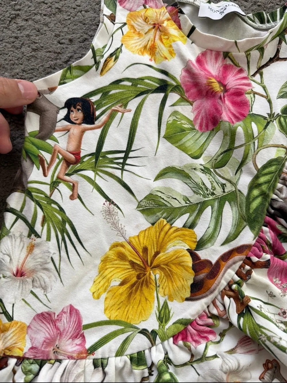 MonnaLisa Floral Tropical Dress - White with Pink, Yellow & Green