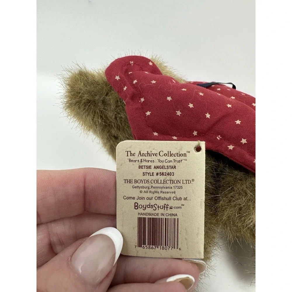 Boyds Angel Bear Ornament Betsie Angelstar Patriotic Red Wings 6