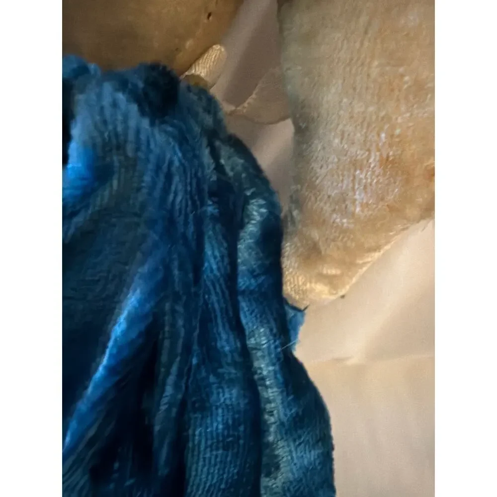 Vintage Cloth Doll Painted Face Bonnet Blue Velvet Dress Handmade 11