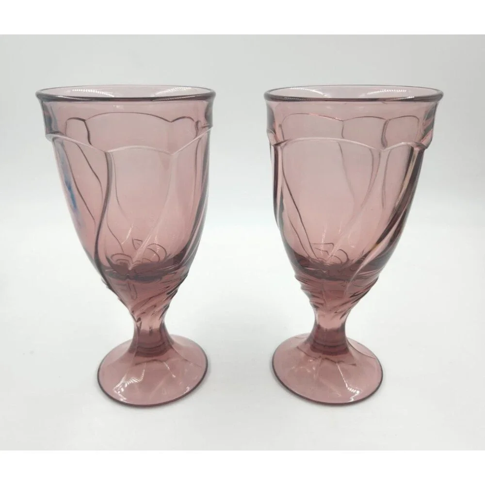 2 Noritake Crystal Sweet Swirl Pattern Lilac Plum Iced Tea Goblet 7 3/8