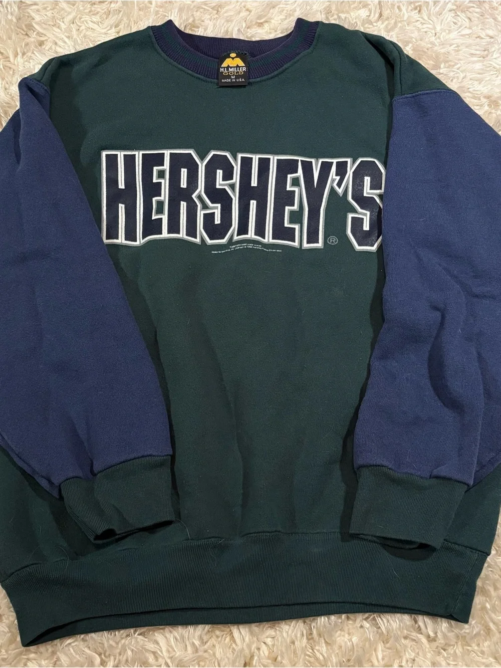 VTG 90’s Colorblock Green & Navy Crewneck Sweatshirt - Classic Logo-Medium