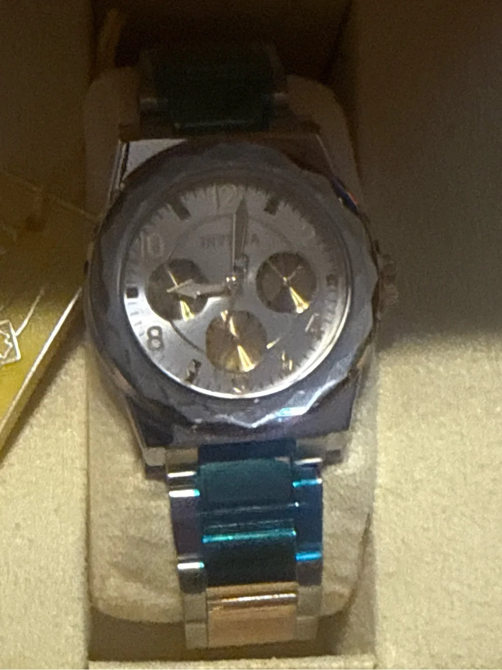 Invicta Silver and Gold Dial Stainless Steel Watch with Blue-Green Links