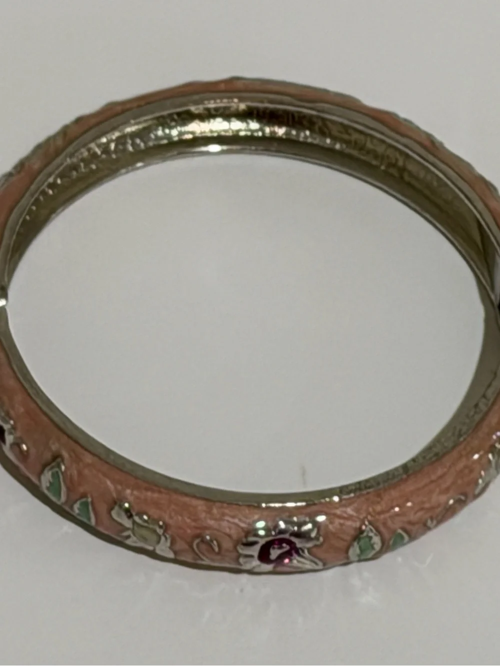 Pink Floral Enamel Bangle Bracelet