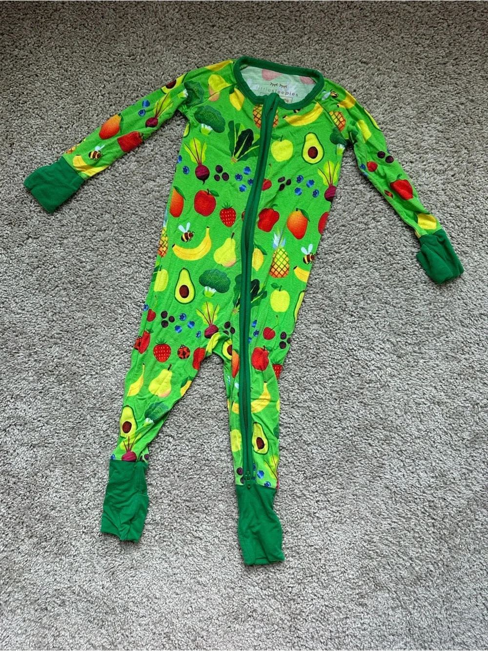 Little Sleepies Green Fruit & Veggie Print Footed One-Piece