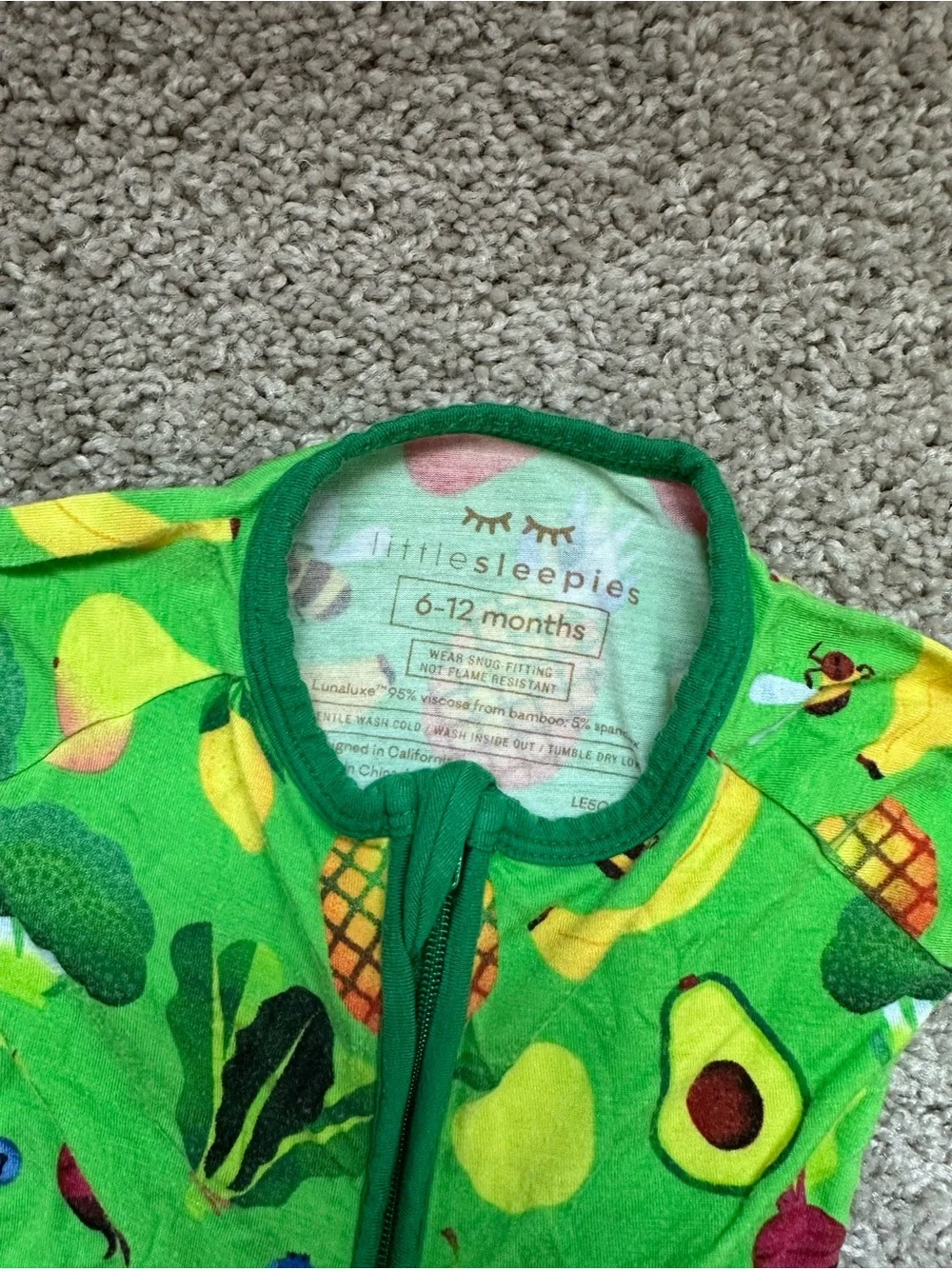 Little Sleepies Green Fruit & Veggie Print Footed One-Piece