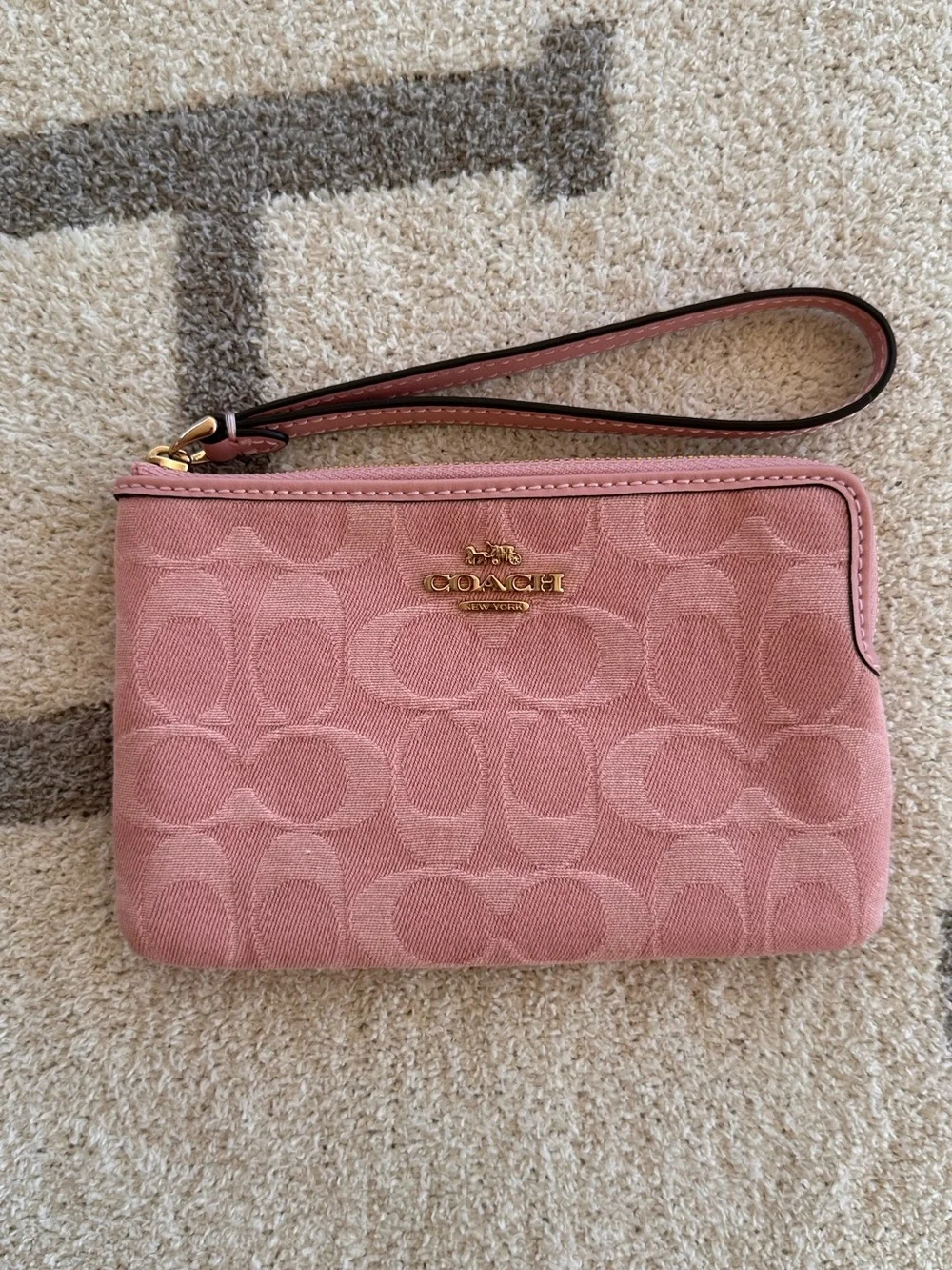Coach Pink Signature Wristlet pink denim
