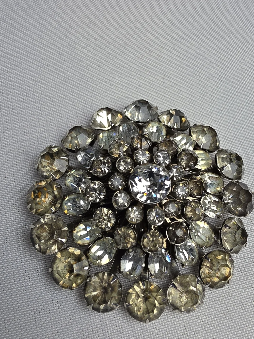 Vintage Signed Coro Rhinestone Starburst Brooch Mid-Century Silver Tone Pin