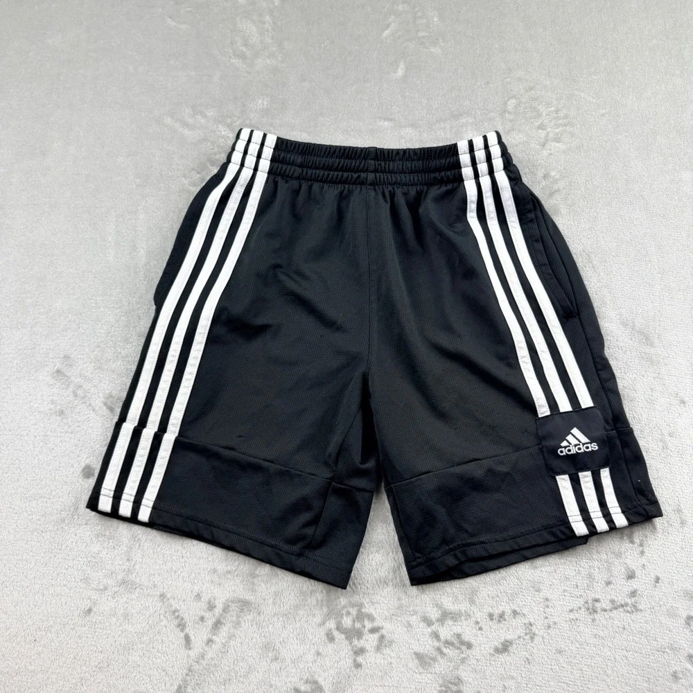 Adidas Boys Black White 3-Stripe Athletic Shorts Size 10/12 AH5503
