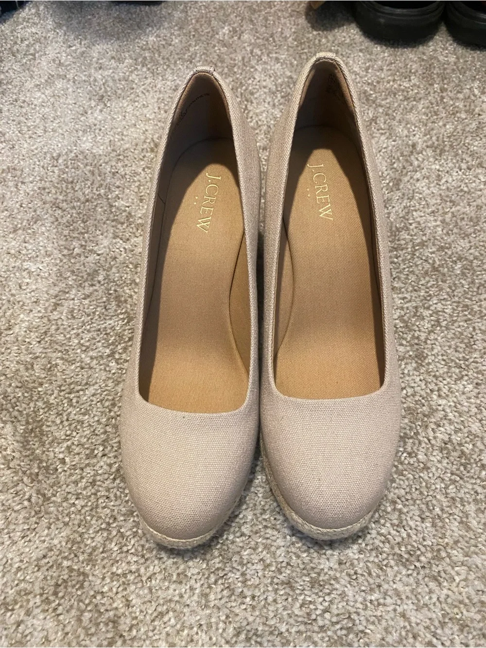 J. Crew Beige Canvas Wedge Pumps