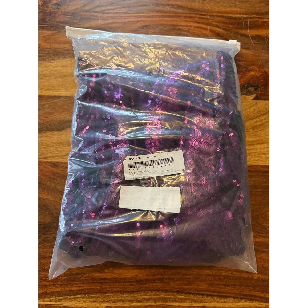Lars Amadeus Mens Purple Sequin Dress Pants Stage Party Trousers Size 36 New
