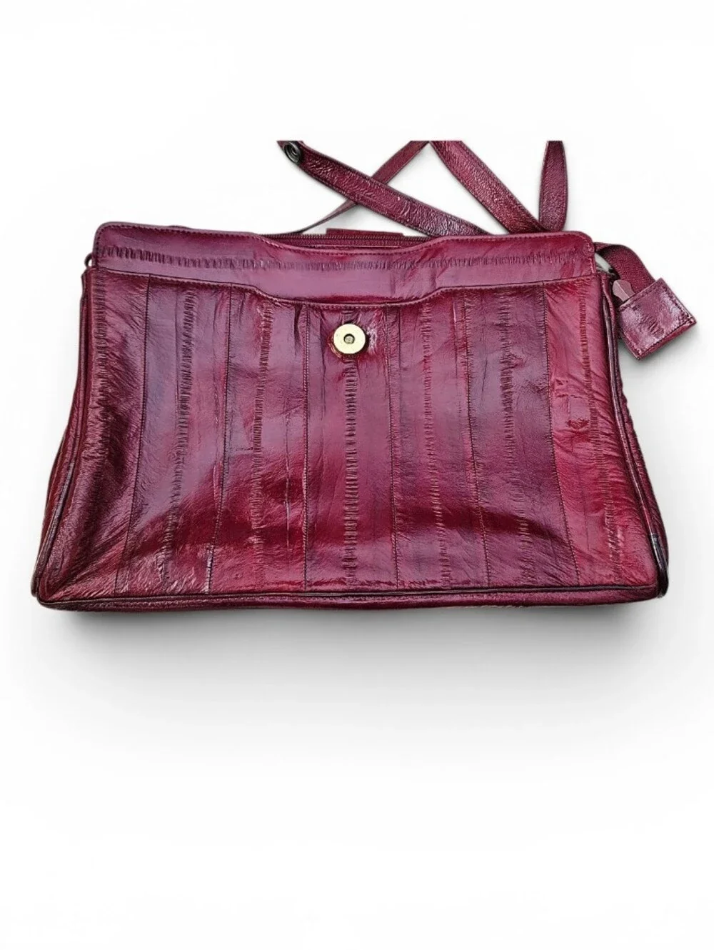Vintage Genuine Eel Skin Leather Shoulder Bag Clutch Burgundy Oxblood