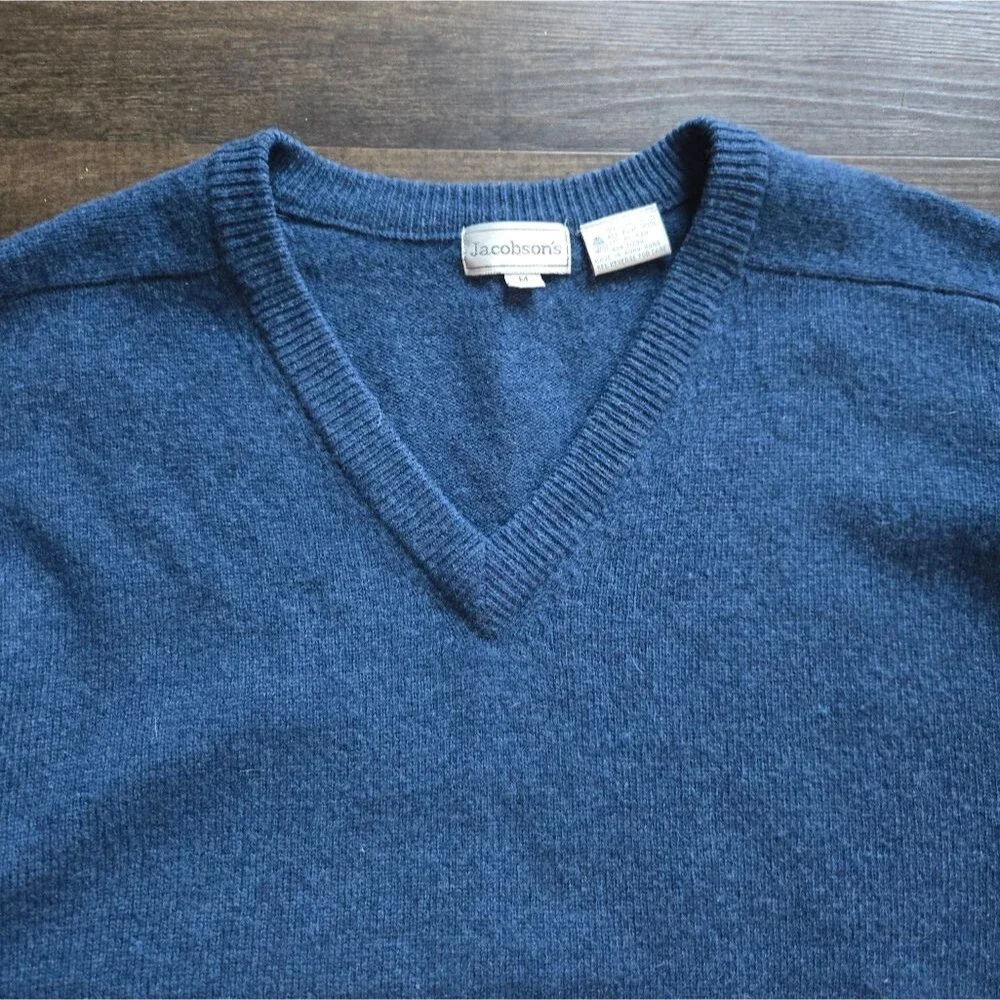 Vintage Jacobson's Lambswool V-Neck Sweater Blue Men's Size M GrandpaCore