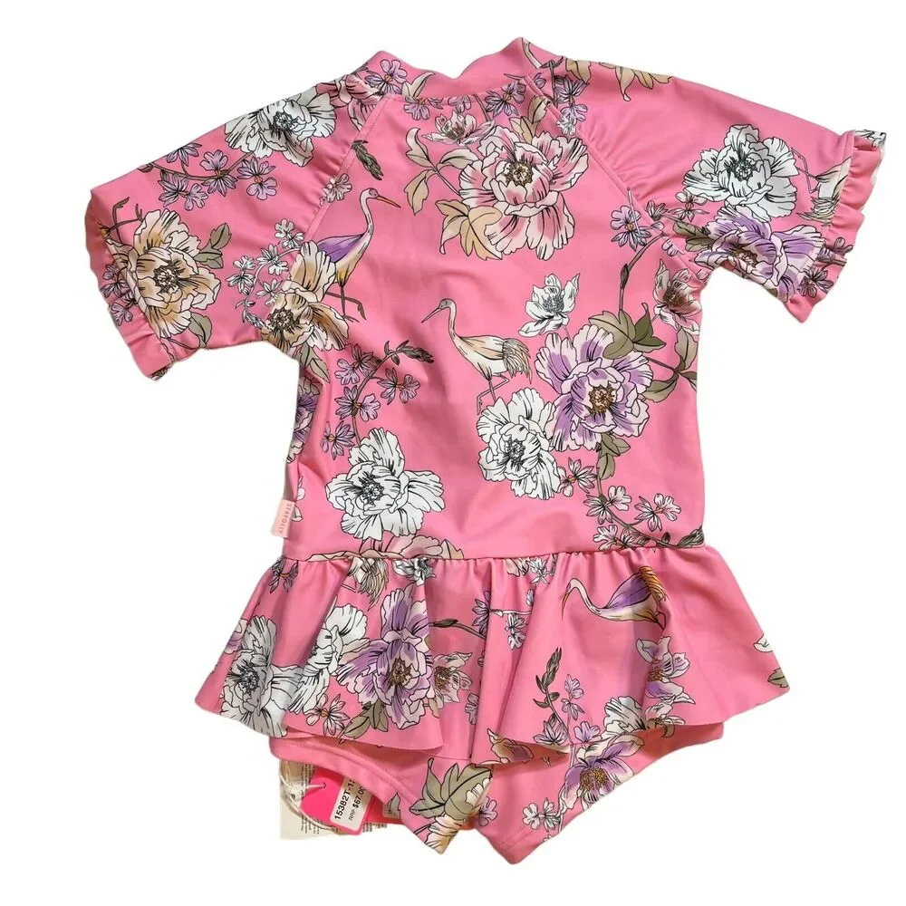 Seafolly Pink Floral Short Sleeve Boyleg Tank‎ Size 2