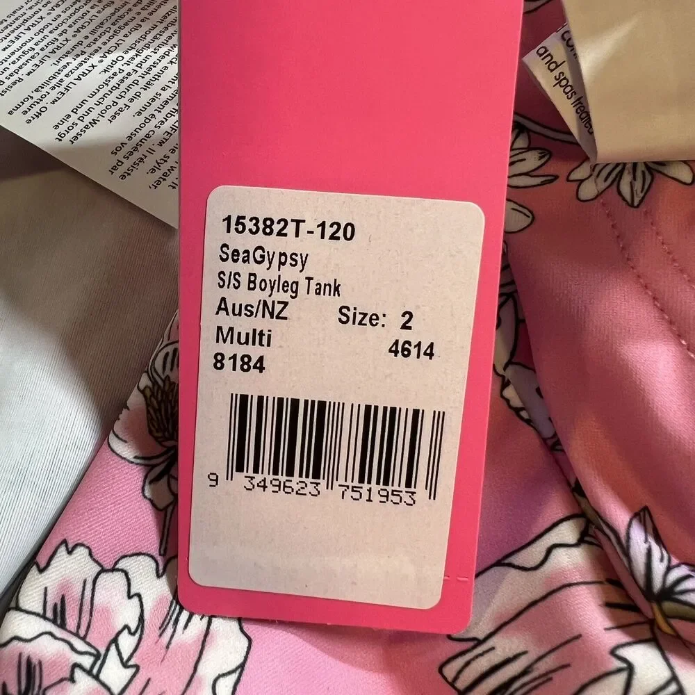 Seafolly Pink Floral Short Sleeve Boyleg Tank‎ Size 2