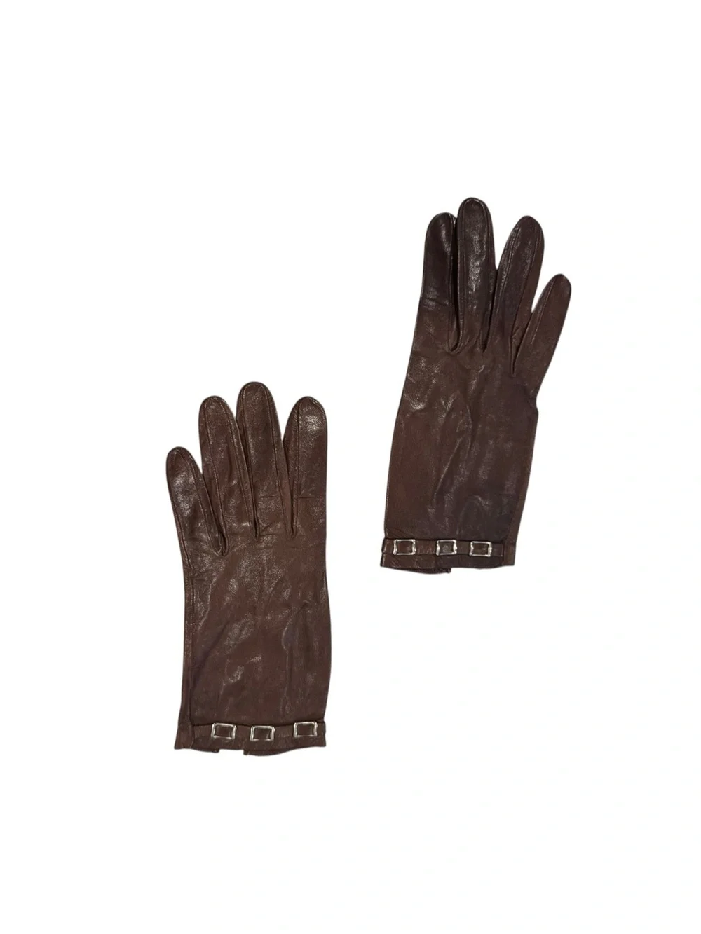 Vintage  Brown Leather Gloves with Buckle Accent Sz S