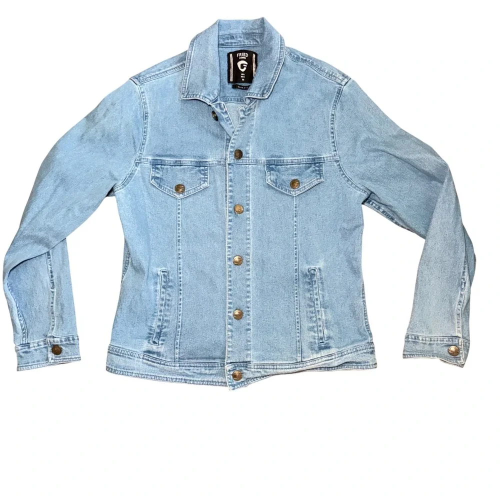 Fried Denim Mens Light Wash Slim Fit Trucker Jacket Blue Size Medium