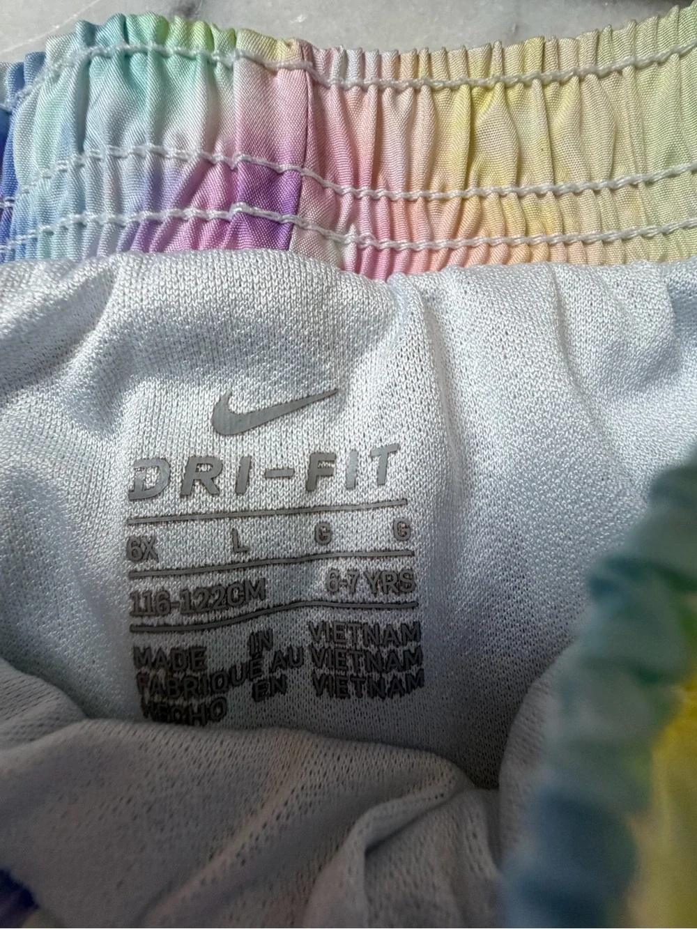 Nike White Dri-FIT Top with Pastel Rainbow Tie-Dye Waistband