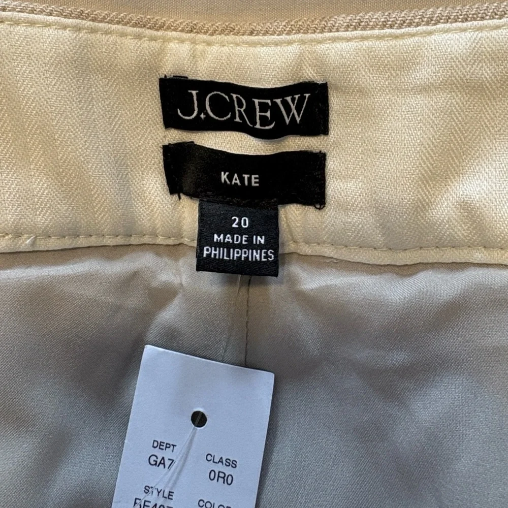 J. Crew Kate Straight Leg Pant in Stretch Linen Size 20 Light Beige Workwear NWT