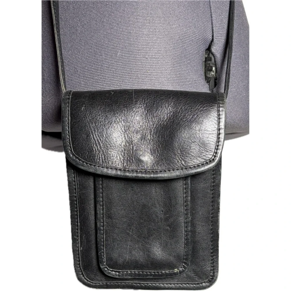 Vintage Y2K Barganza Black Leather Mini Crossbody Bag Map Lining‎ India Boho