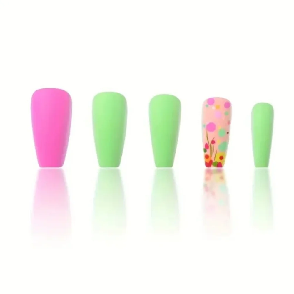 🔥3/$21 Colorful Press On Nails with Green and Pink Accents