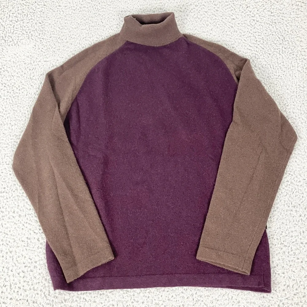 BOSS Hugo Boss Sweater Mens Large Purple Brown‎ Virgin Wool Knit Turtle Neck