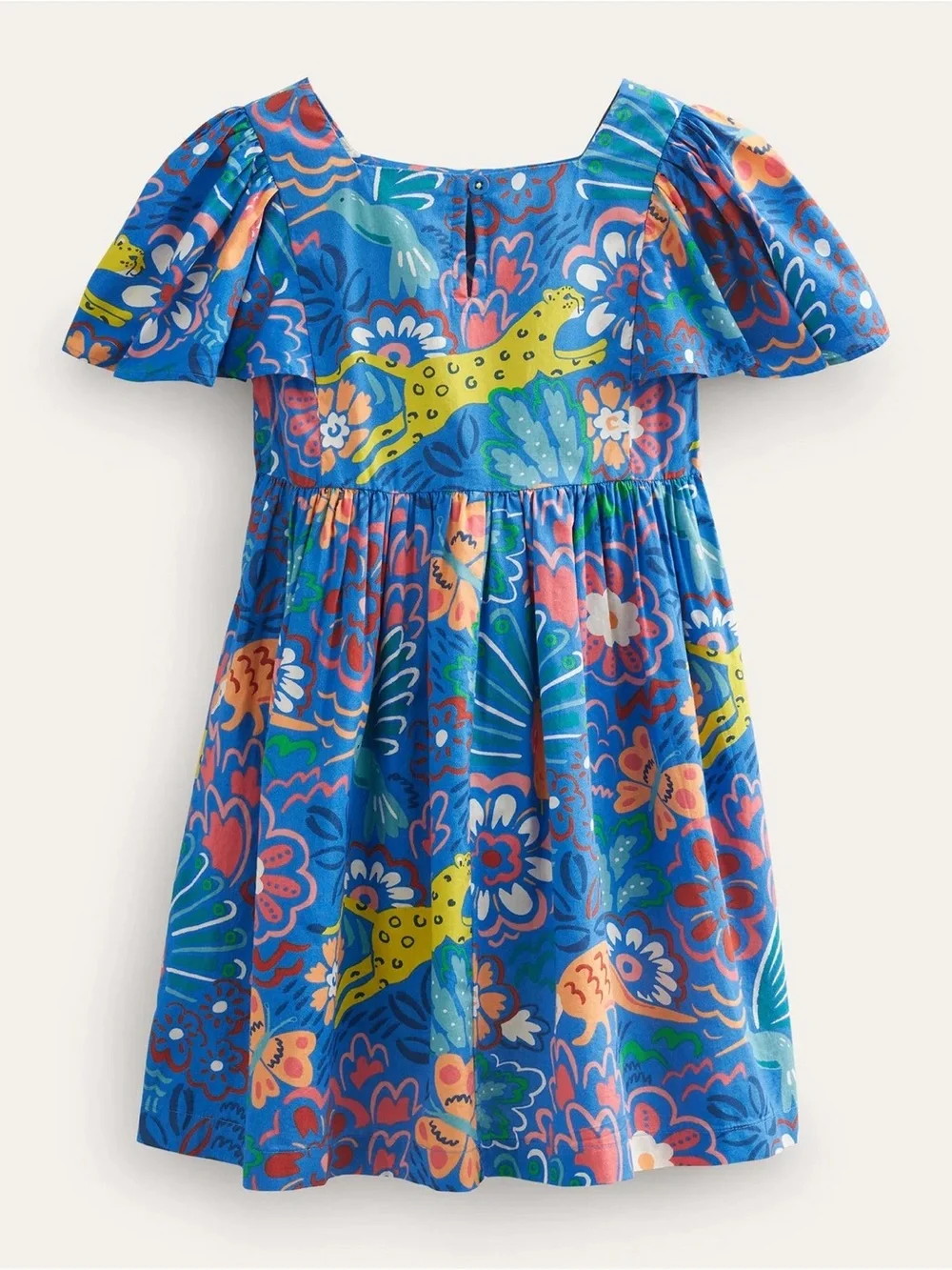 Mini Boden Girls Blue Animal Floral Print Cotton Dress Size 9-10 Years (140 cm)