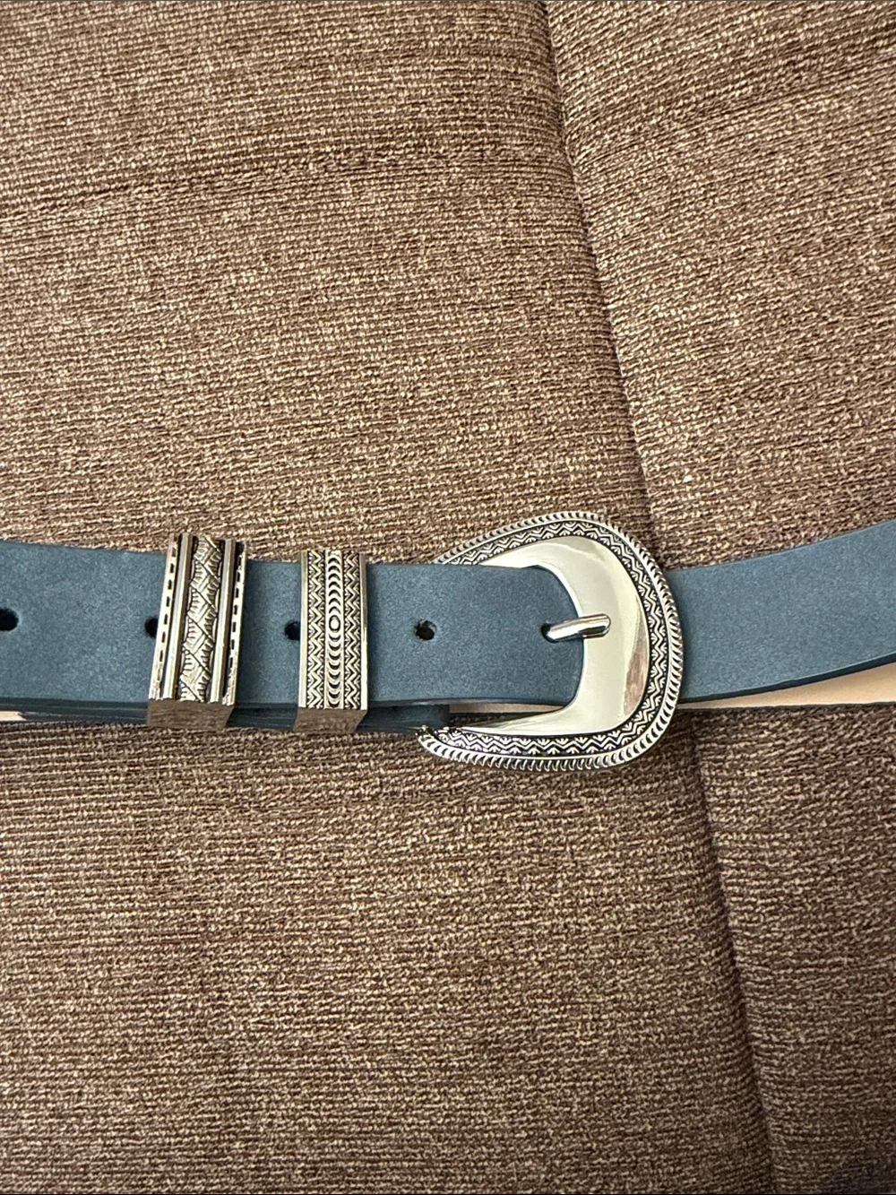 Black Faux Leather Western Belt with Silver Engraved Buckle size 27