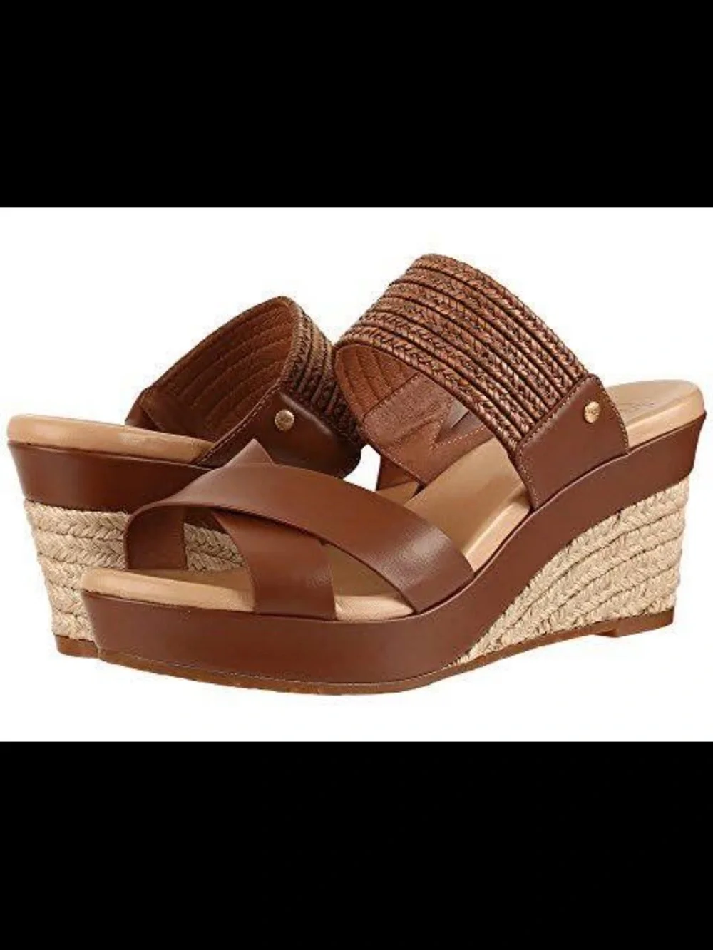 UGG Women’s Brown Braided Espadrille Wedge Sandals