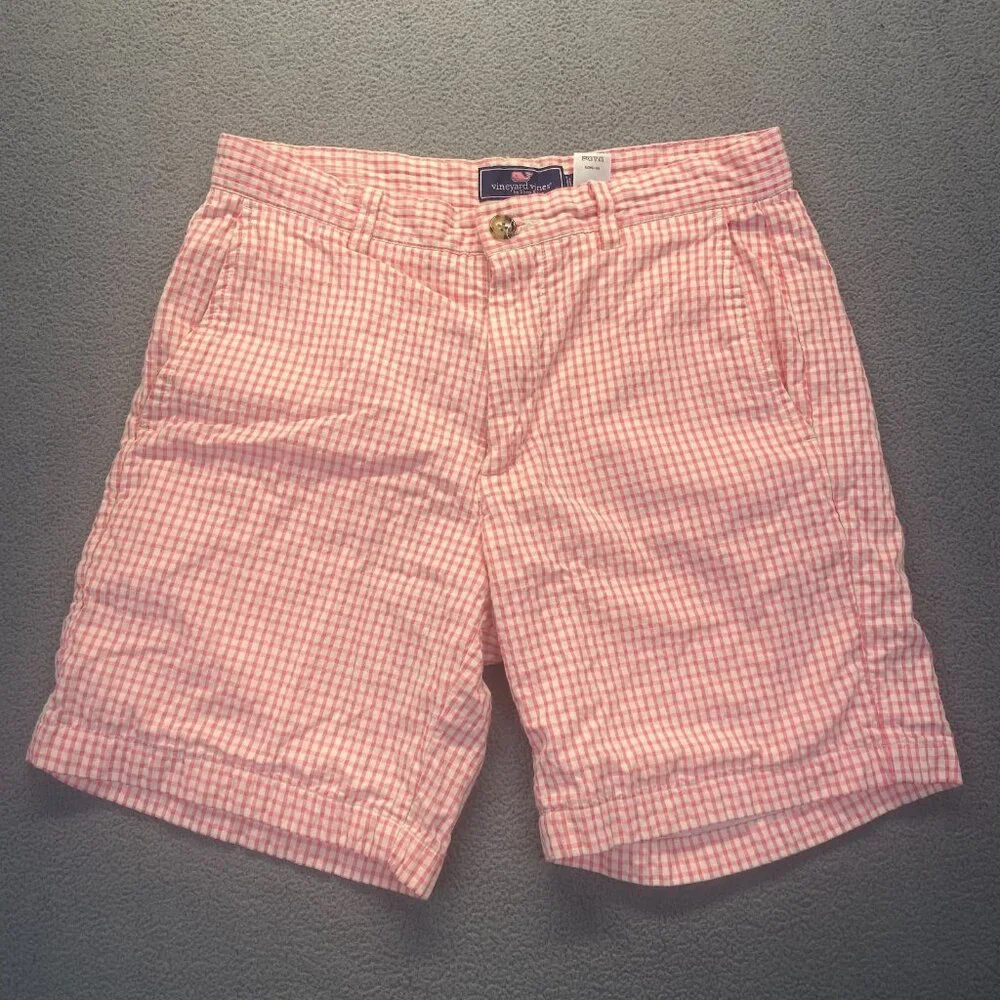 Men's Vineyard Vines Breaker Shorts Pink w/ White‎ Gingham Check Size 30