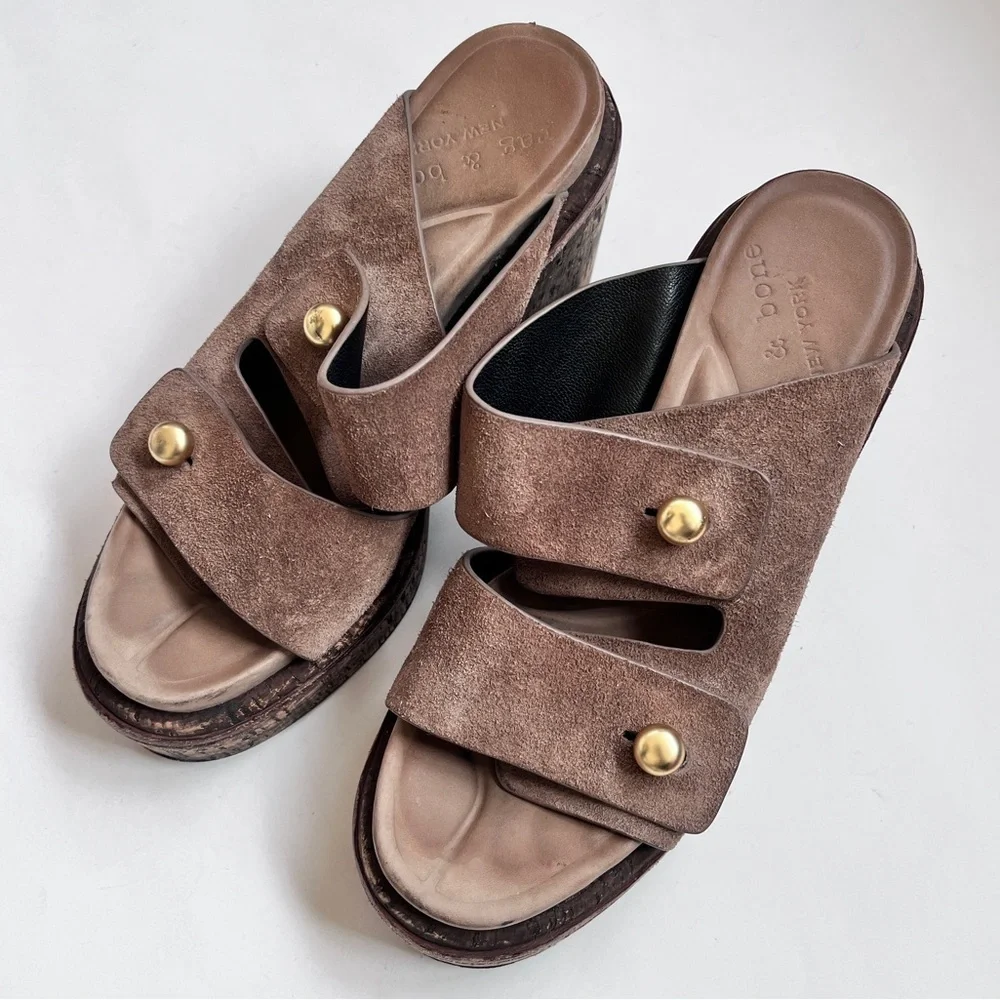 Rag & Bone Boho Sommer Brown Suede Wedge Sandals Size 6.5