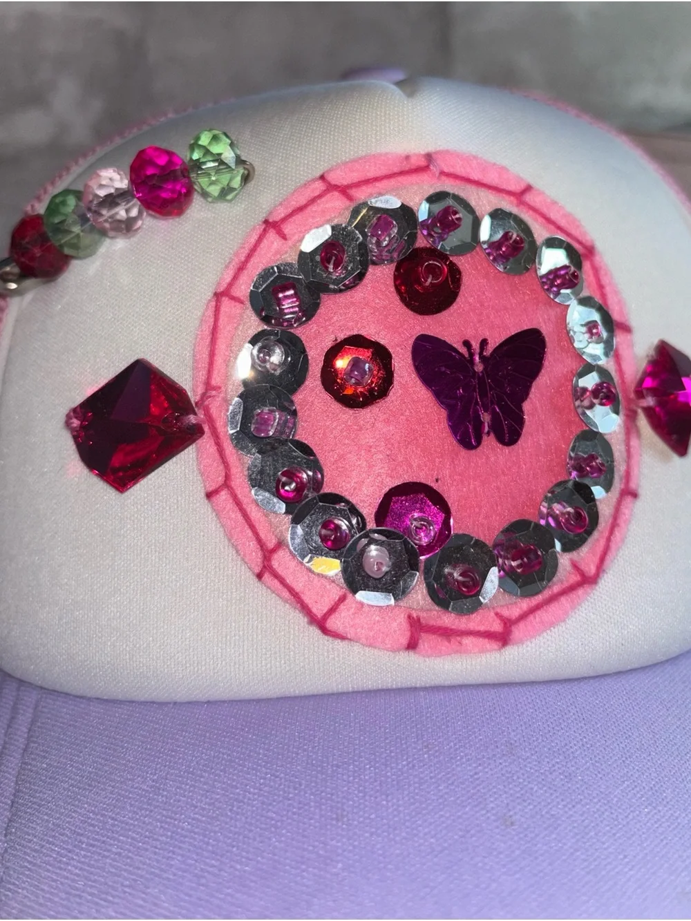 Handmade Design Women’s Pink & Lavender Sequin Butterfly Trucker Hat