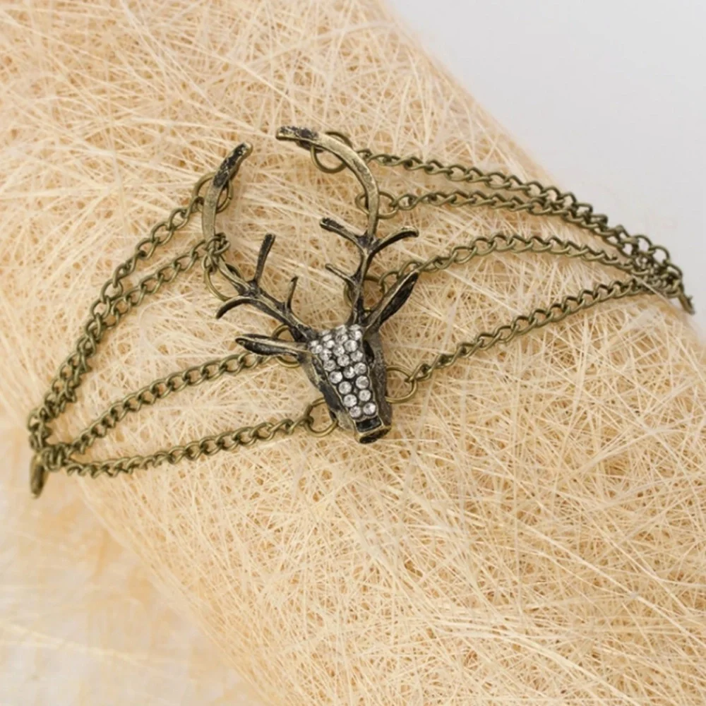 Antique Rhinestone Gold Deer Chain Bracelet