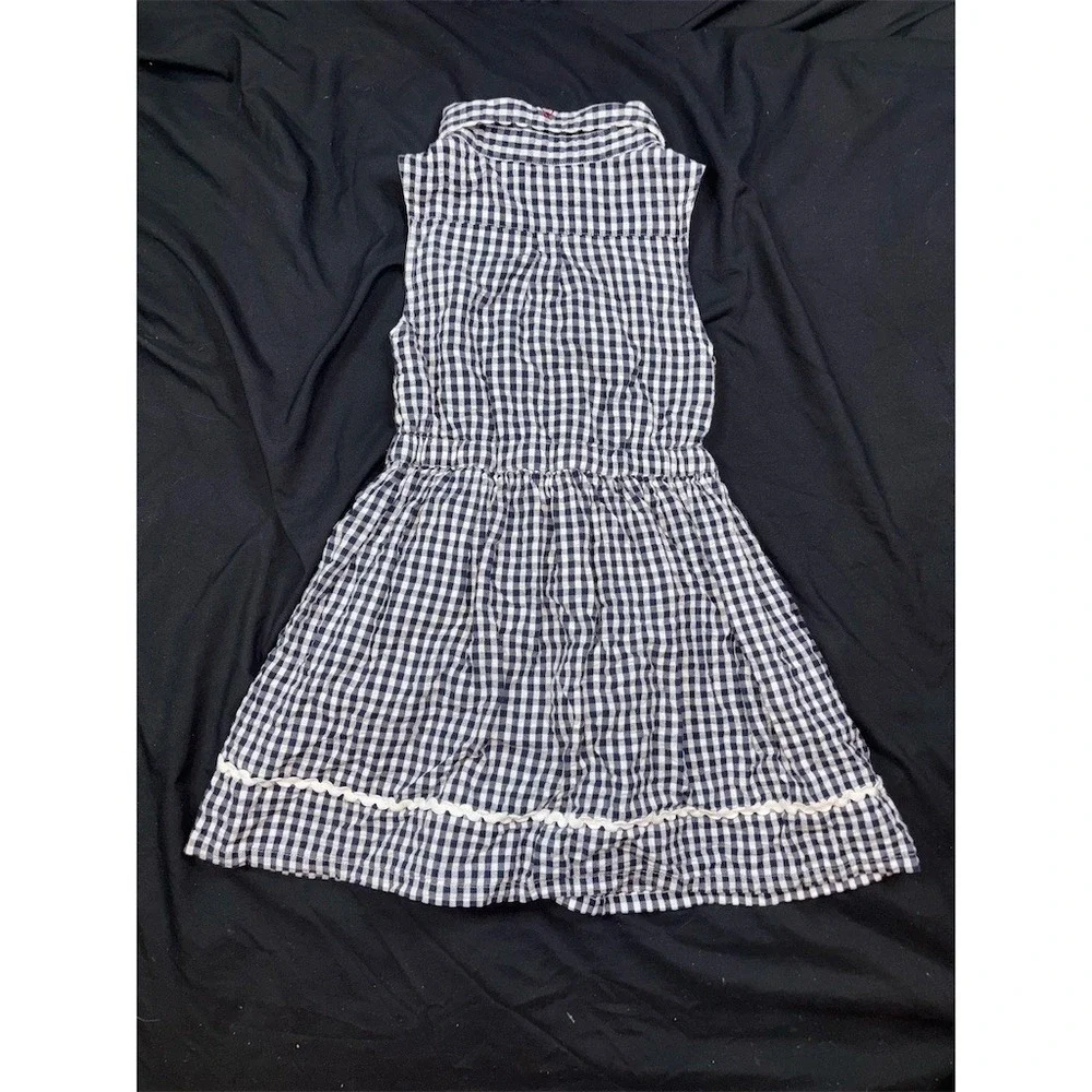 Pumpkin Patch Dress Girls Size 6 Blue Gingham Check Sleeveless Collared preppy